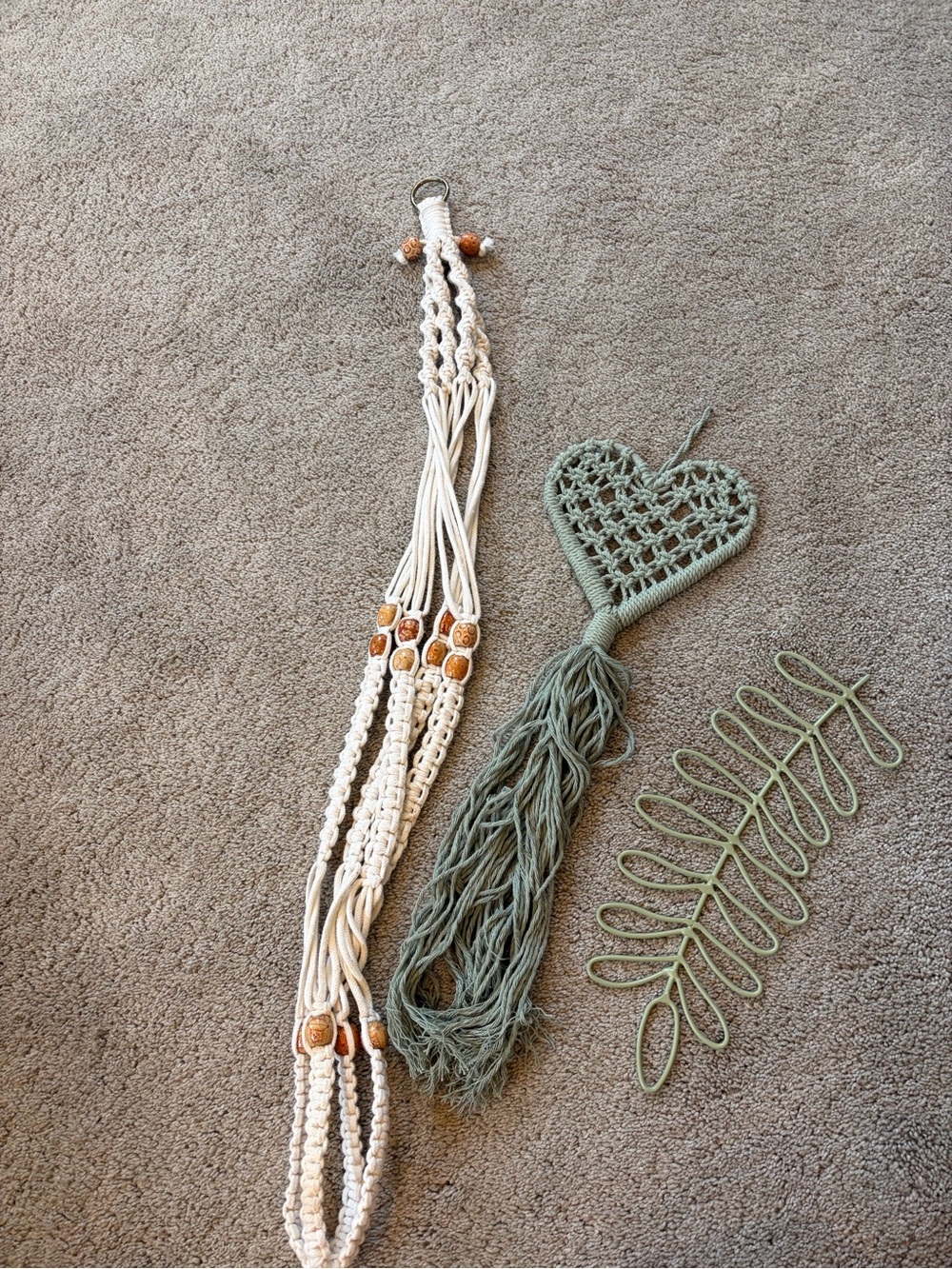 Handmade Macramé Wall Hanging Set - Cream and Sage Green